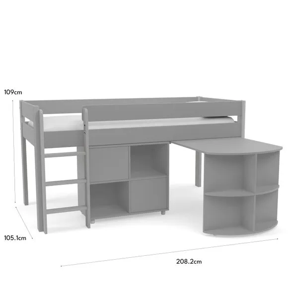 Midsleeper Bed with Pull Out Desk - Grey, Pine