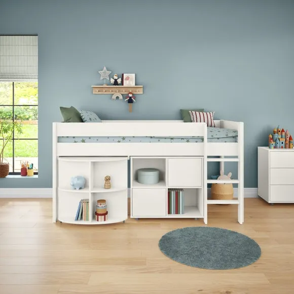 Midsleeper Bed with Pull Out Desk - White, Pine