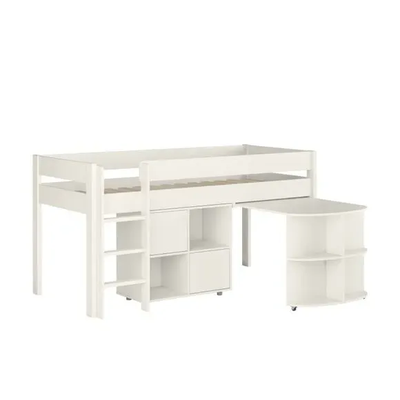Midsleeper Bed with Pull Out Desk - White, Pine