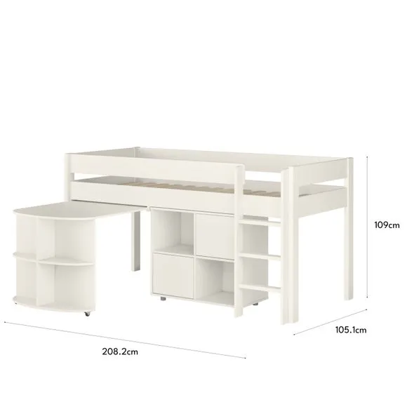 Midsleeper Bed with Pull Out Desk - White, Pine