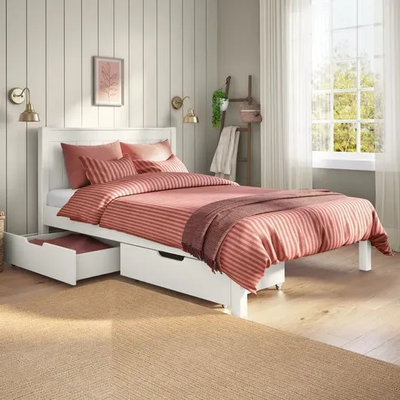 Single Bed with 2 Drawers - White, Pine