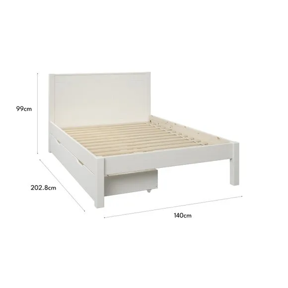 Single Bed with 2 Drawers - White, Pine