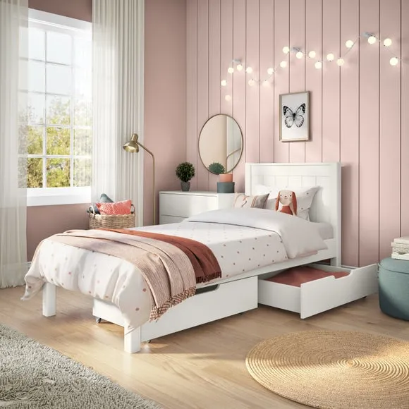 Single Bed with 2 Drawers - White, Pine