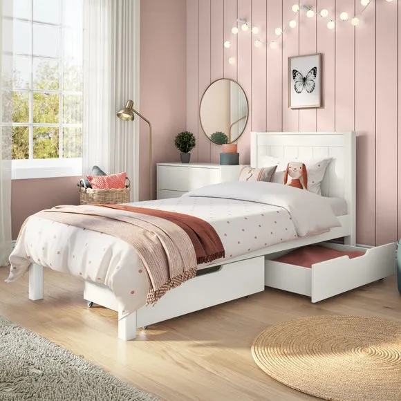 Single Bed with 2 Drawers - White, Pine image