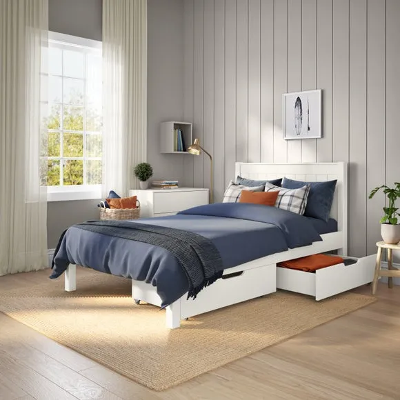 Single Bed with 2 Drawers - White, Pine