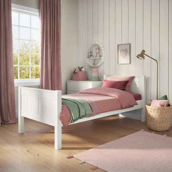 Single Bed with High Footboard - White, Pine