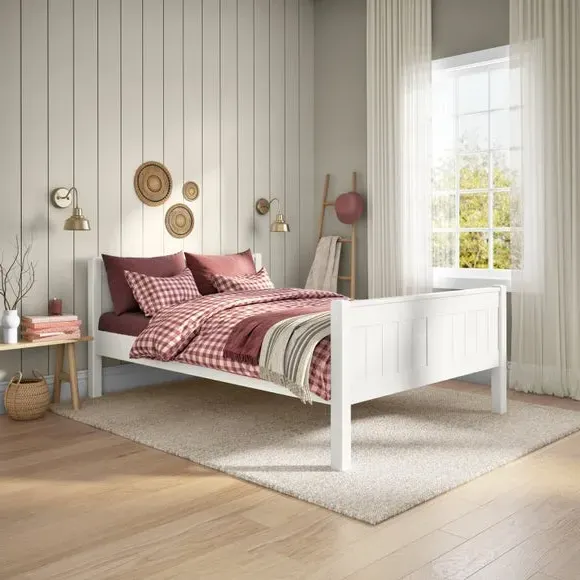 Single Bed with High Footboard - White, Pine