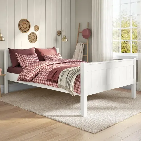 Single Bed with High Footboard - White, Pine