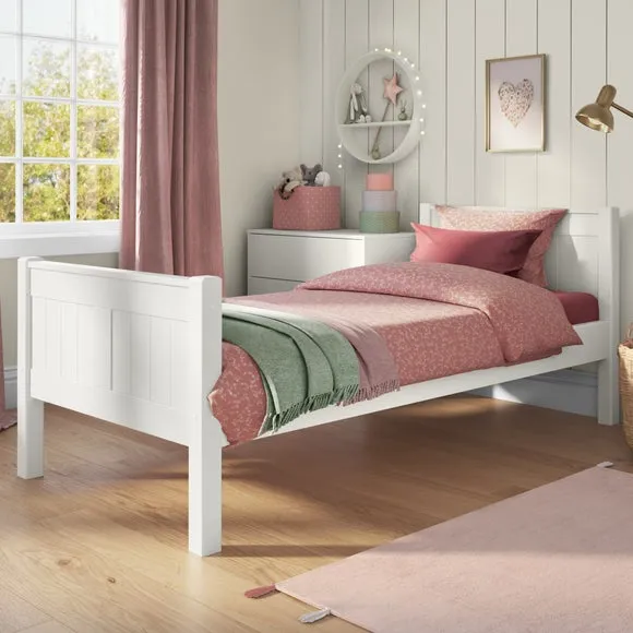 Single Bed with High Footboard - White, Pine image