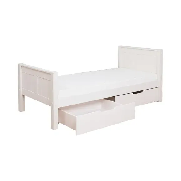 Single Bed with Storage Drawers - White, Pine