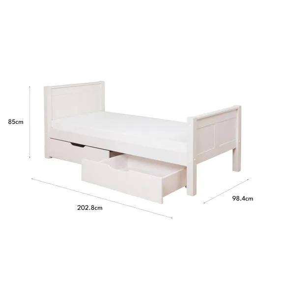 Single Bed with Storage Drawers - White, Pine
