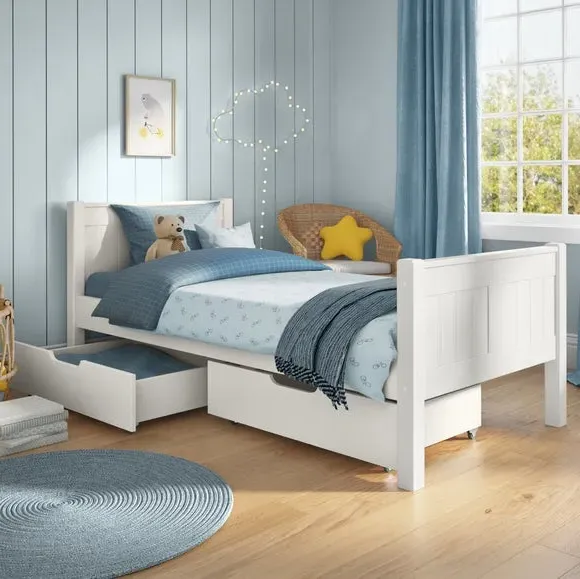 Single Bed with Storage Drawers - White, Pine image
