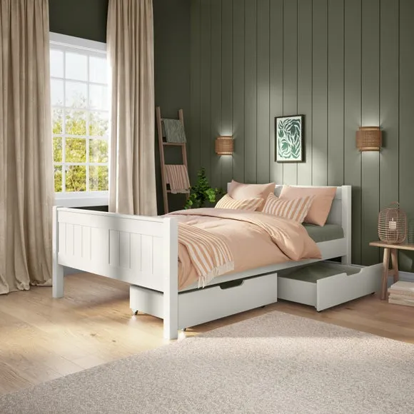 Single Bed with Storage Drawers - White, Pine