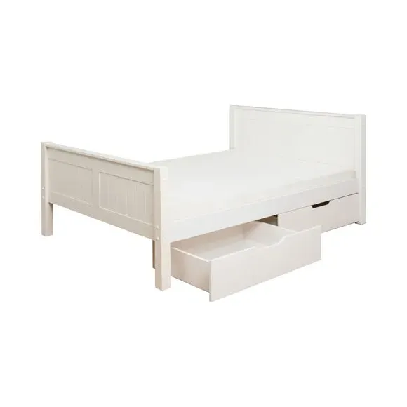 Single Bed with Storage Drawers - White, Pine