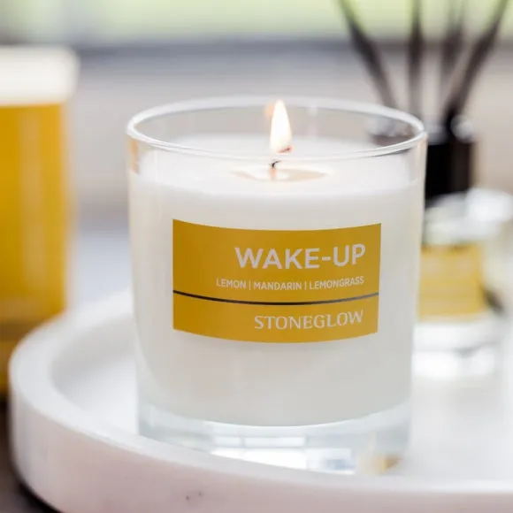 Glass Candle with Essential Oils - Yellow, Soy Wax