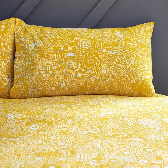 Doodles Duvet Cover Set - Black/White, Polycotton