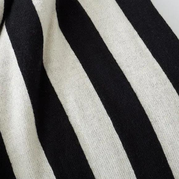 Knitted Stripe Throw Blanket - White, Cotton