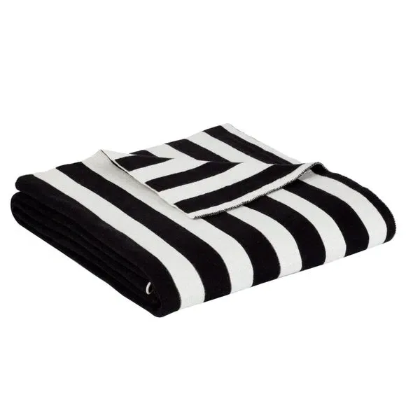 Knitted Stripe Throw Blanket - White, Cotton