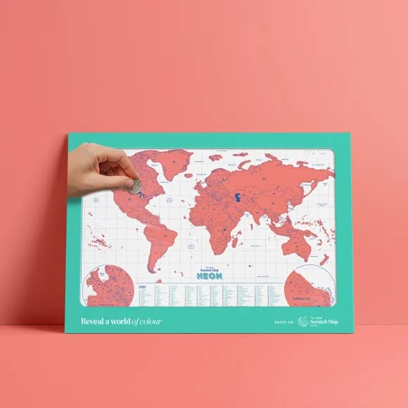A3 Scratch Map Neon Travel Poster - Pink