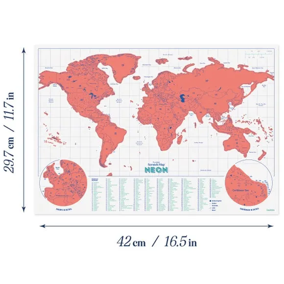 A3 Scratch Map Neon Travel Poster - Pink