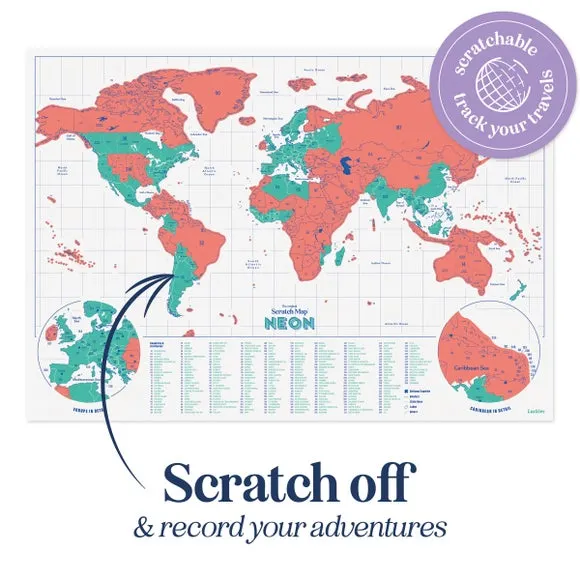 A3 Scratch Map Neon Travel Poster - Pink