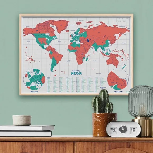 A3 Scratch Map Neon Travel Poster - Pink image