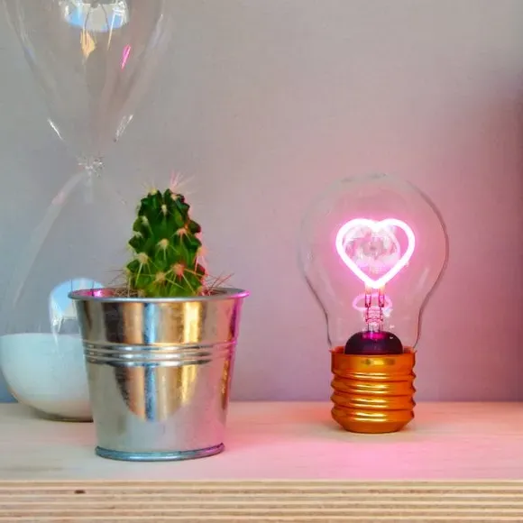 Heart-Shaped Night Light Cordless - Pink, Glass