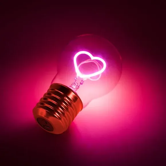 Heart-Shaped Night Light Cordless - Pink, Glass