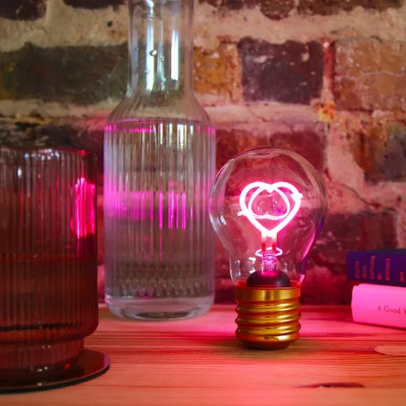 Heart-Shaped Night Light Cordless - Pink, Glass