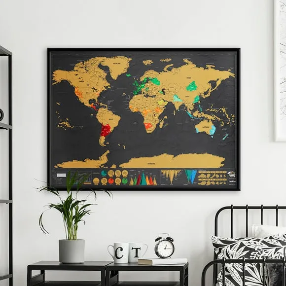 Large Scratch Map with Matt Finish - Black
