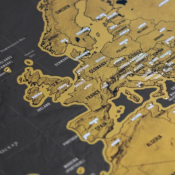 Large Scratch Map with Matt Finish - Black