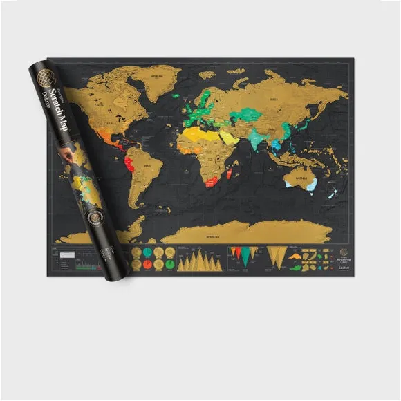 Large Scratch Map with Matt Finish - Black