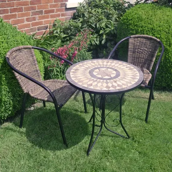 2-Seat Bistro Set - Natural, Ceramic & Steel