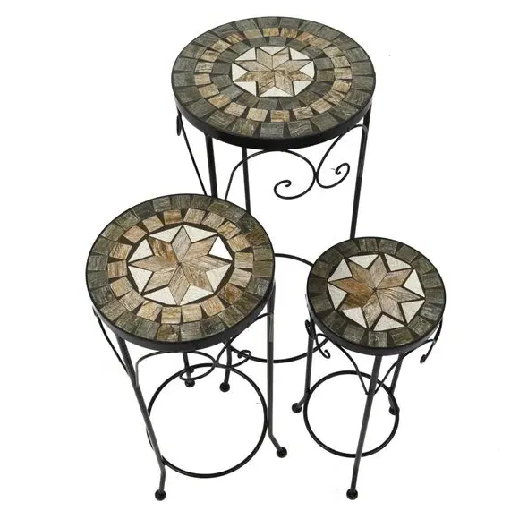 Set of 3 Tall Plant Stands - Black, Ceramic