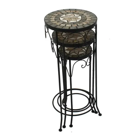 Set of 3 Tall Plant Stands - Black, Ceramic