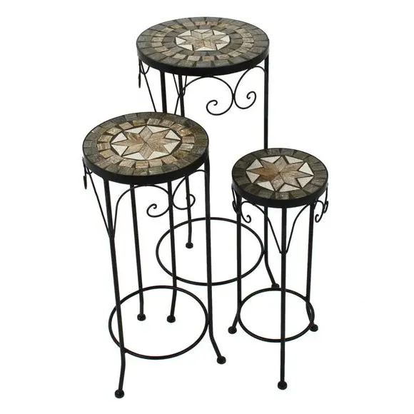 Set of 3 Tall Plant Stands - Black, Ceramic image