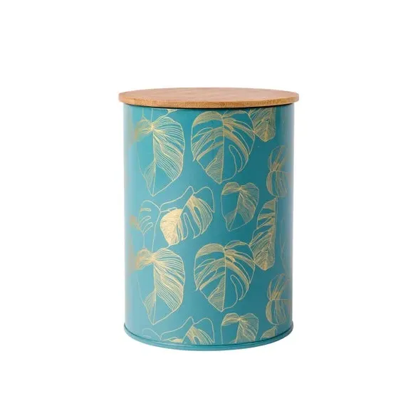 Kitchen Canister with Bamboo Lid - Green, Tin