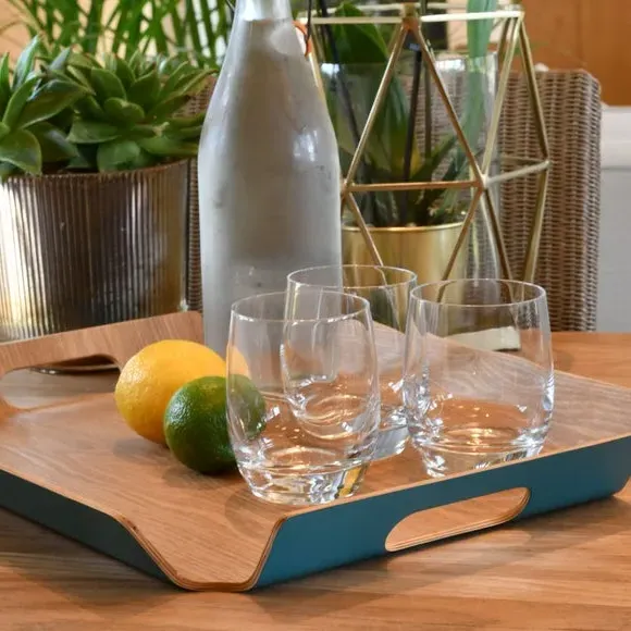 Large Serving Tray - Teal, Pressed Willow