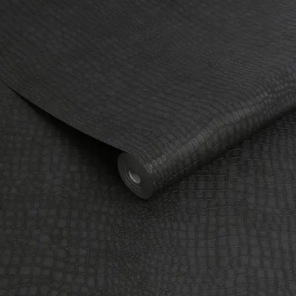 Crocodile Textured Wallpaper - Black