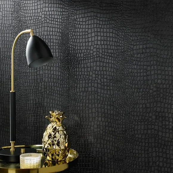 Crocodile Textured Wallpaper - Black image