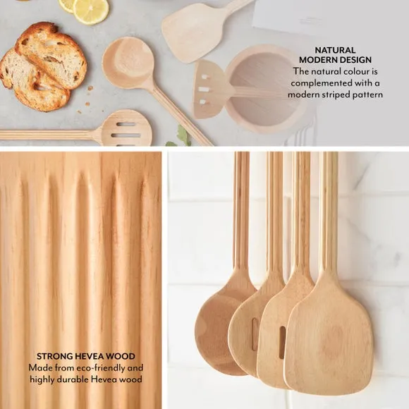 4-Piece Utensil Set with Holder - Brown, Wood