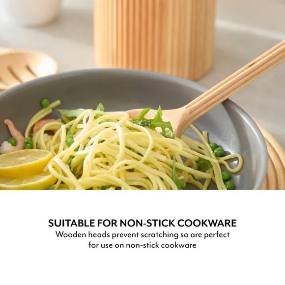 4-Piece Utensil Set with Holder - Brown, Wood