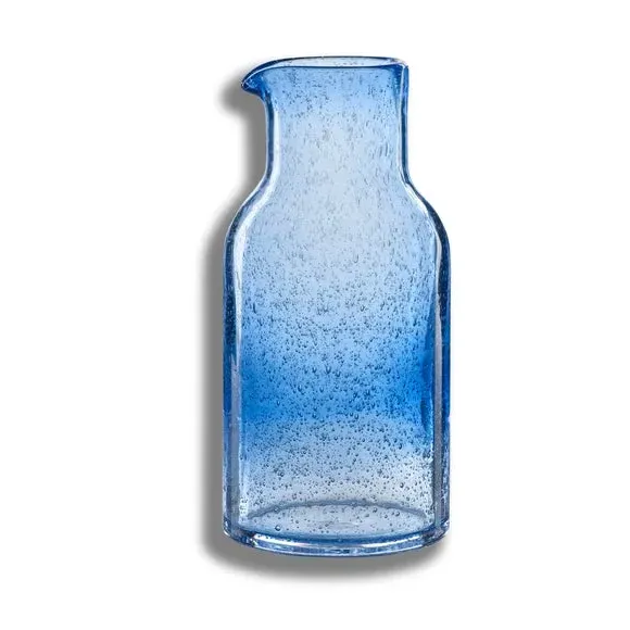 Handmade Glass Carafe with Bubbles - Blue