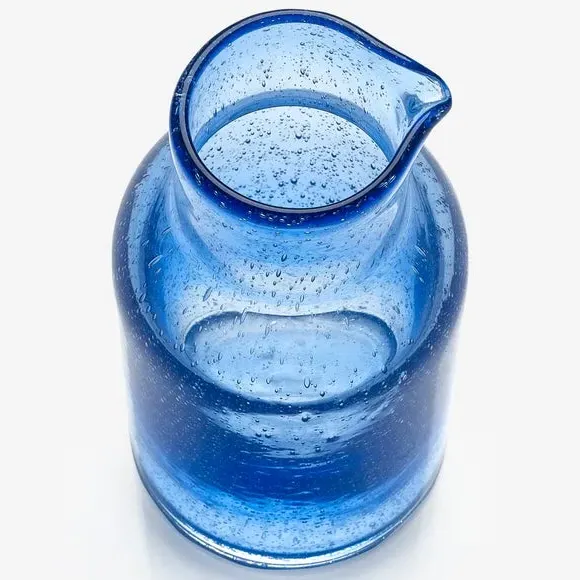 Handmade Glass Carafe with Bubbles - Blue