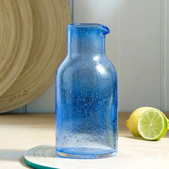 Handmade Glass Carafe with Bubbles - Blue image