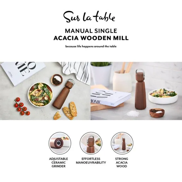Manual Salt Pepper Mill Set - Brown, Acacia Wood