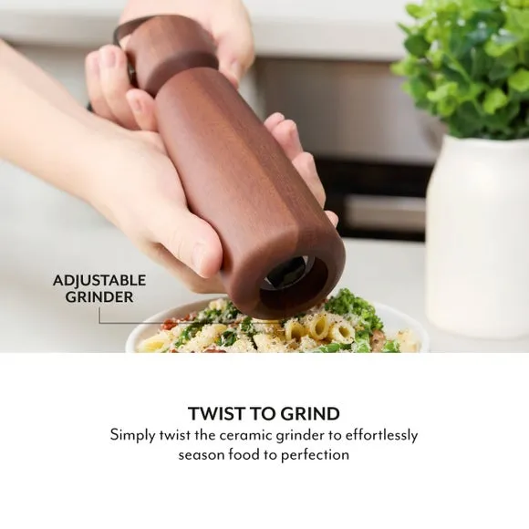 Manual Salt Pepper Mill Set - Brown, Acacia Wood