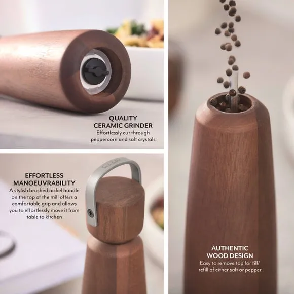 Manual Salt Pepper Mill Set - Brown, Acacia Wood