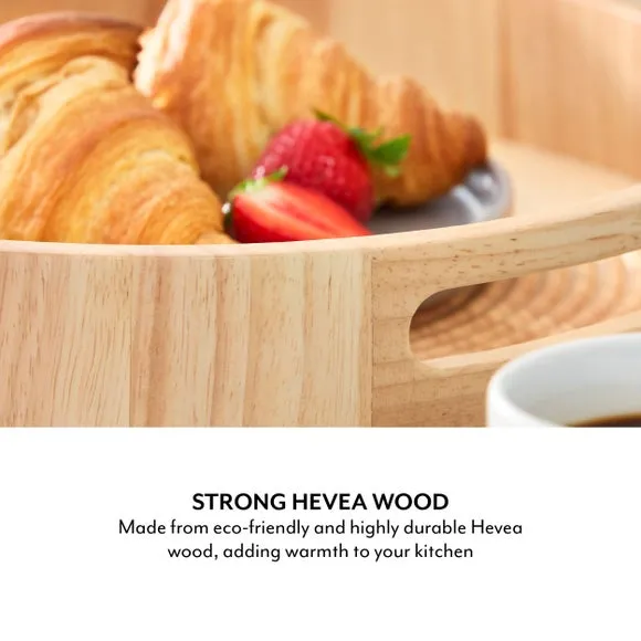 Round Serving Tray with Handles - Brown, Wood
