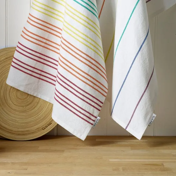 Set of 2 Striped Tea Towels - White, Cotton